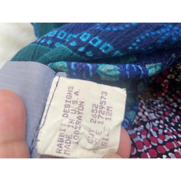 Rabbit Rabbit Rabbit Designs Women's Blue and Green Patterned Blouse Size Medium - Picture 3 of 3